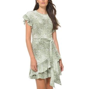 Michael Kors Green and White Patterned Dress - size M